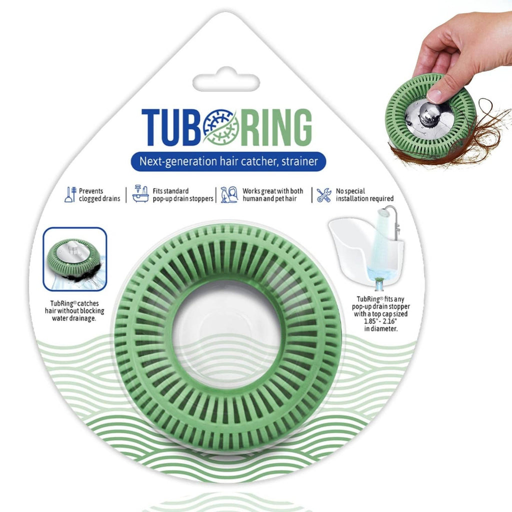 Sage green pop-up hair catcher strainer with spiky rim for shower drain