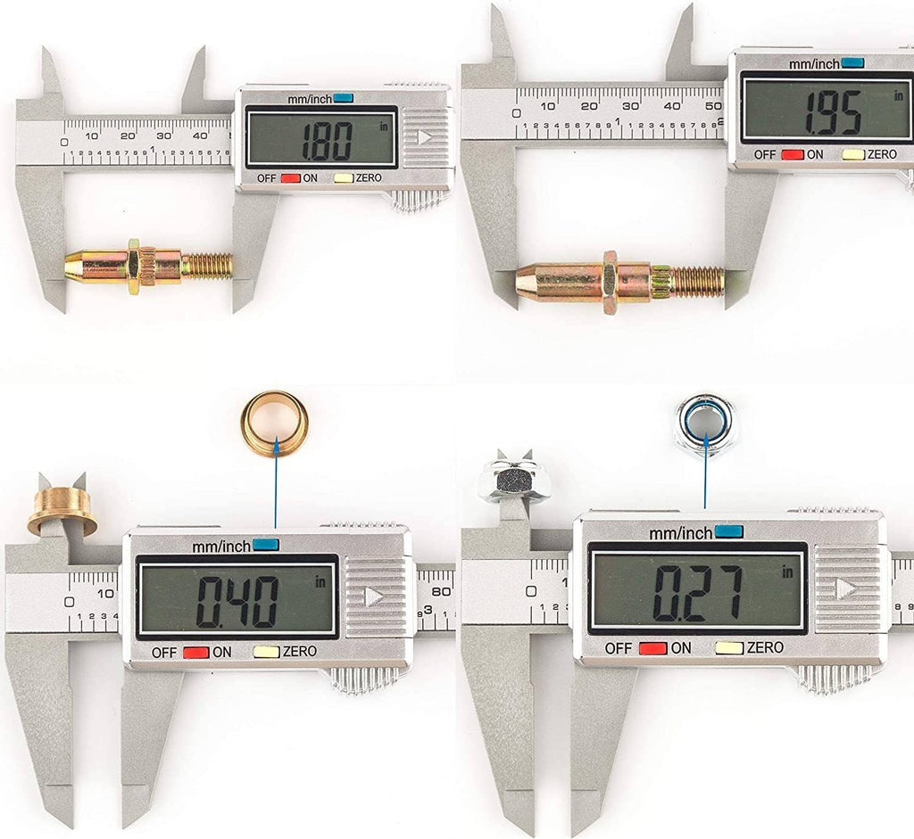 Front door hinge roller pins shown with size measurement on a caliper
