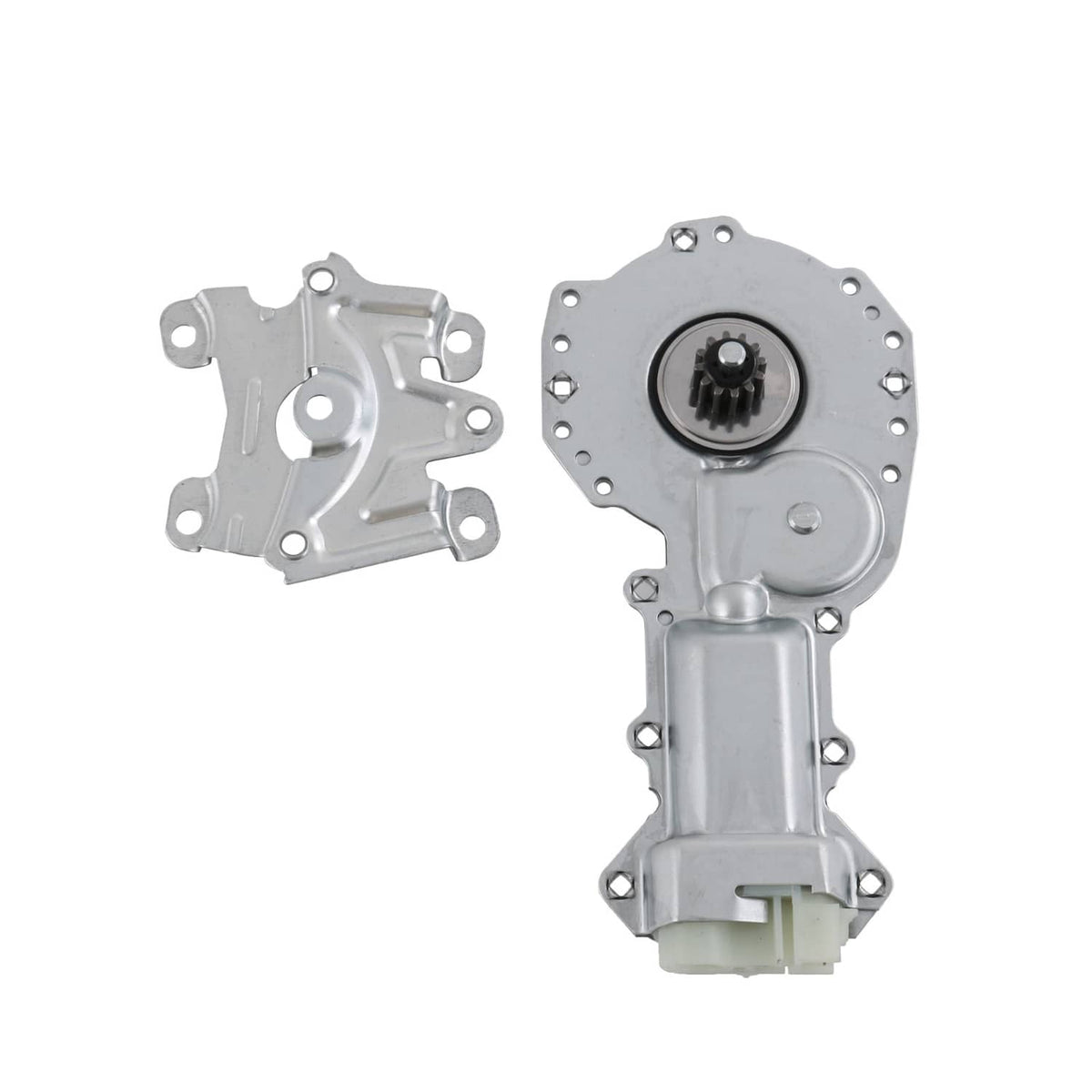 Power window lift motor with 12-tooth gear, metal housing and mounting brackets