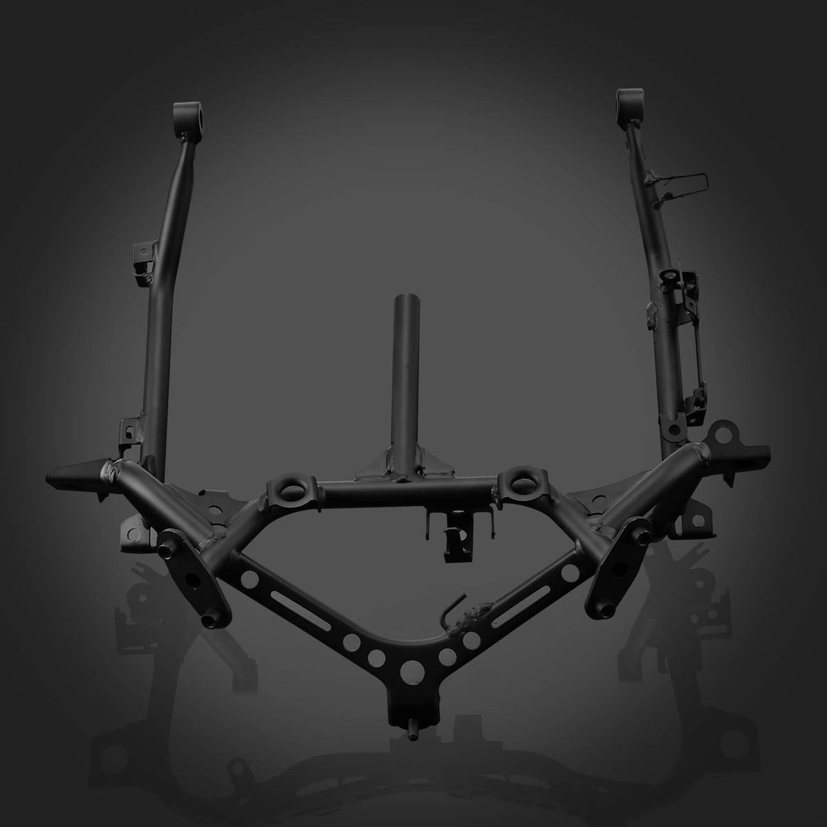 Black front headlight fairing bracket frame with vertical support posts and side brackets