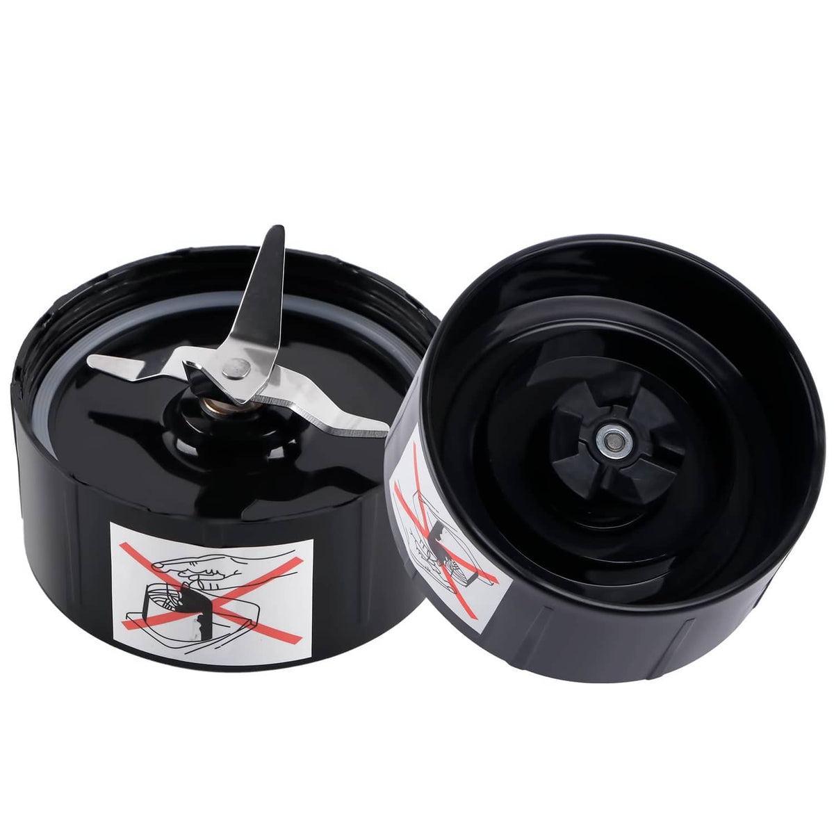 Black blender blade replacement pair, one cup showing underside mounting piece