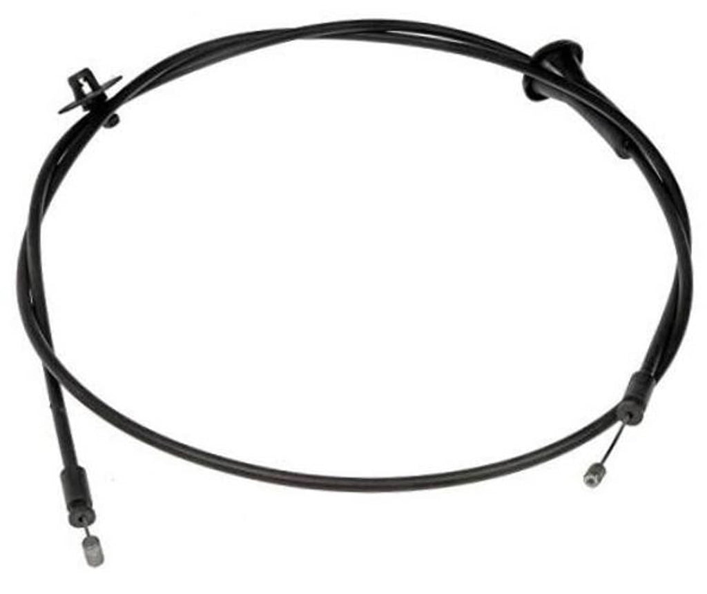 Black hood release cable with two end fittings and mounting clip.
