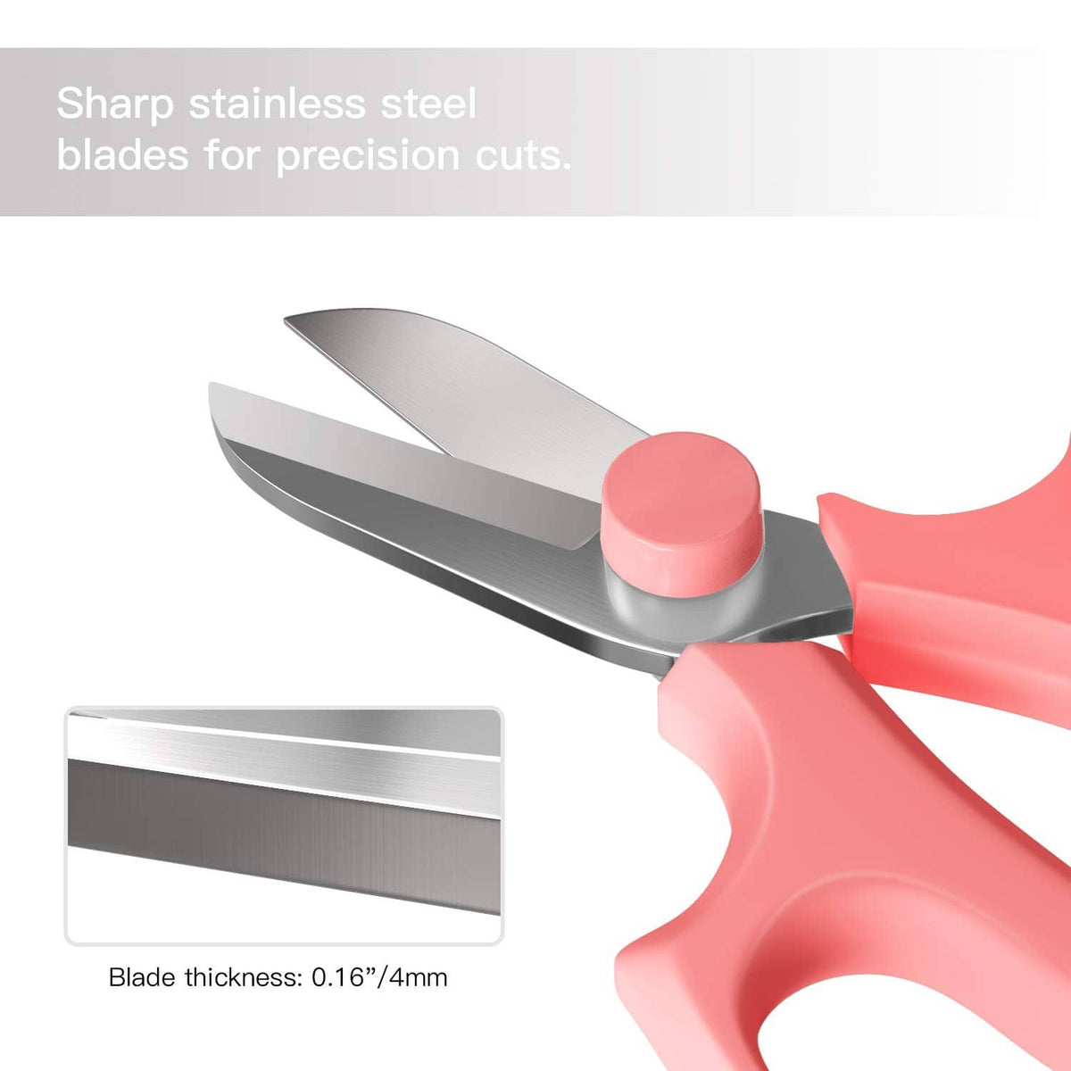 Close-up of pink pruning shears with silver stainless steel blades
