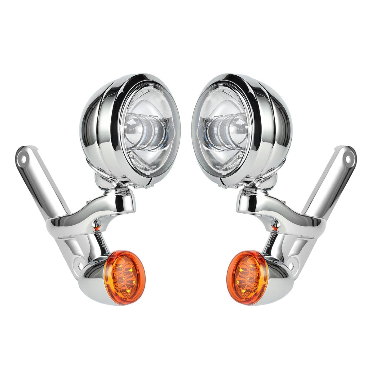 Chrome LED auxiliary passing lights with clear headlamps and two amber marker lenses