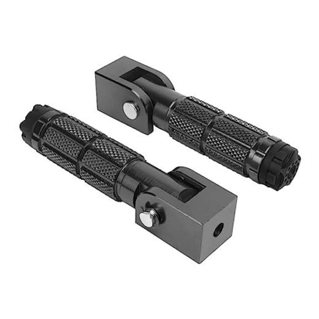 Foldable bike foot pegs with textured grips and black metal brackets, M8 bolts included