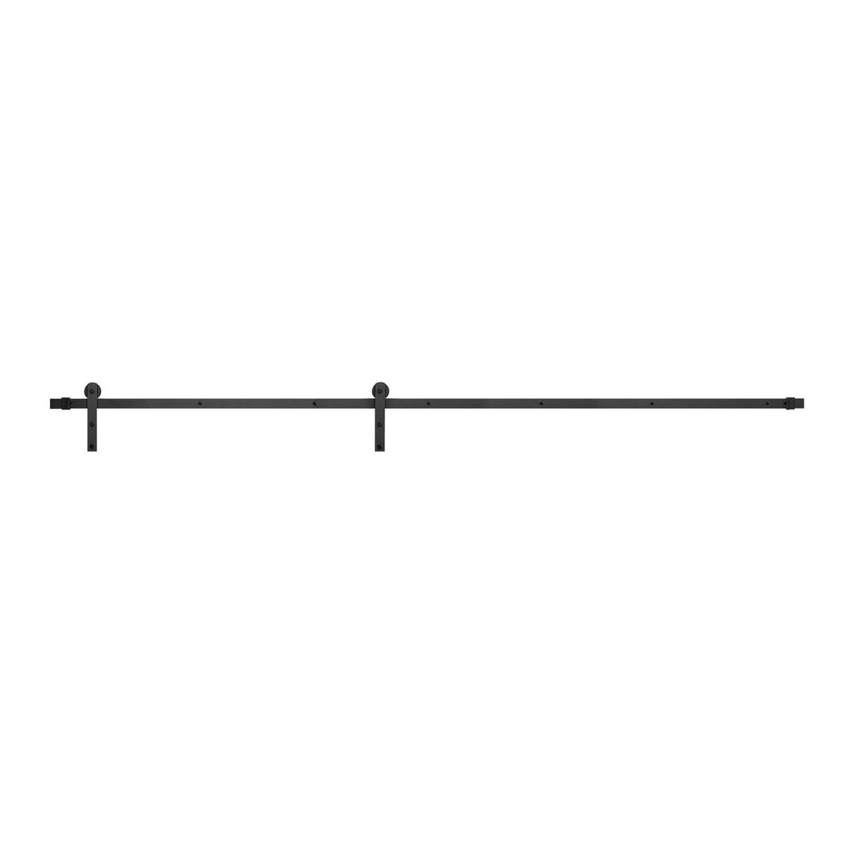 Black sliding barn door hardware rail with two mounting brackets, 10 ft