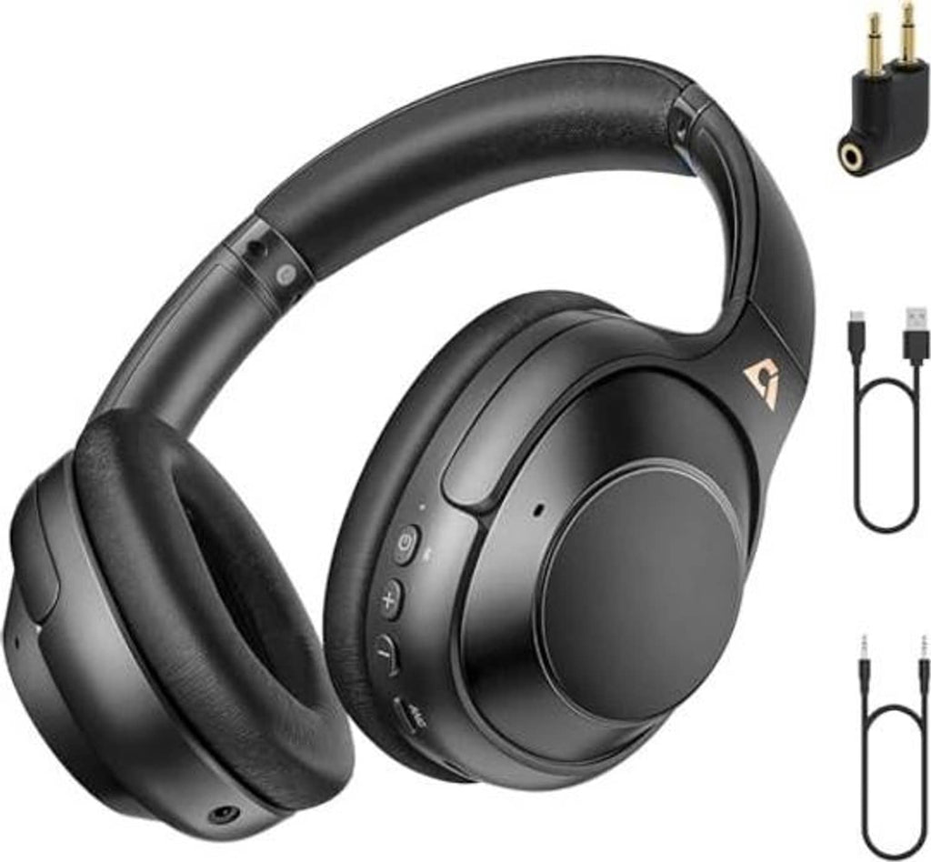 Black over-ear ANC-style headphones with cushioned ear pads and control buttons