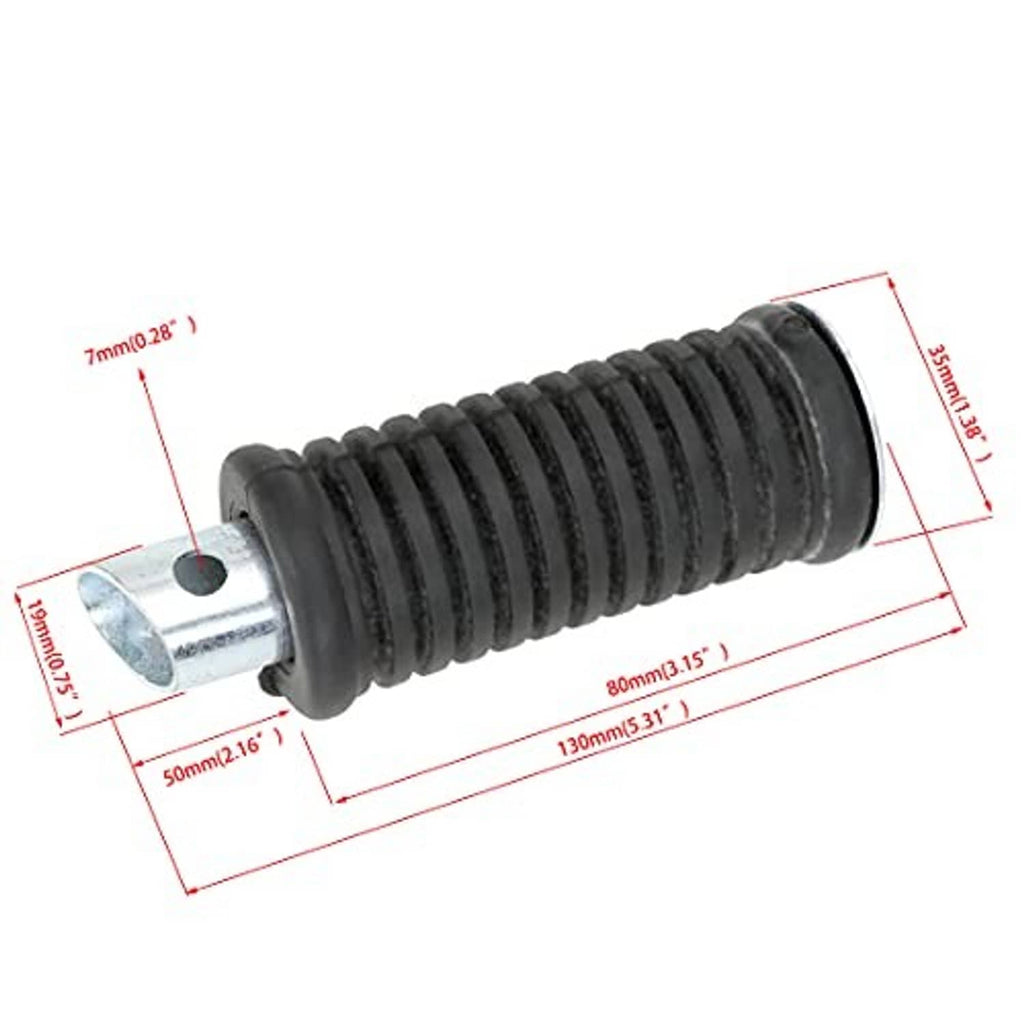 Black ribbed motorcycle footpeg with silver side plate and mounting pin