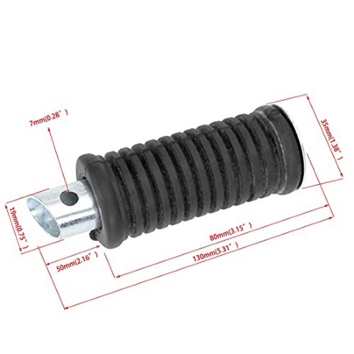Black ribbed motorcycle footpeg with silver side plate and mounting pin