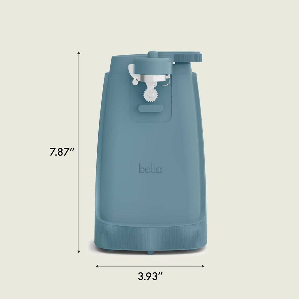 Bella teal electric can opener dimensions: 7.87 in height and 3.93 in width