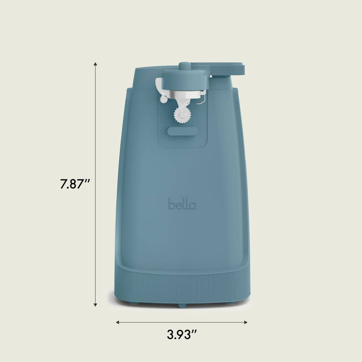 Bella teal electric can opener dimensions: 7.87 in height and 3.93 in width