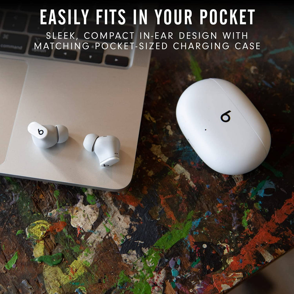 White true wireless earbuds and charging case, pocket-size portable design