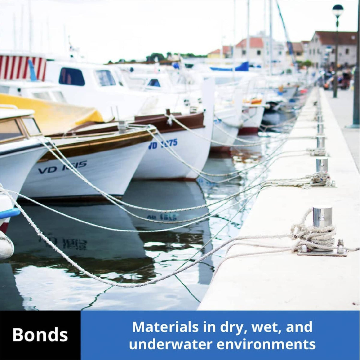 Marine epoxy adhesive bonds in dry, wet, and underwater environments