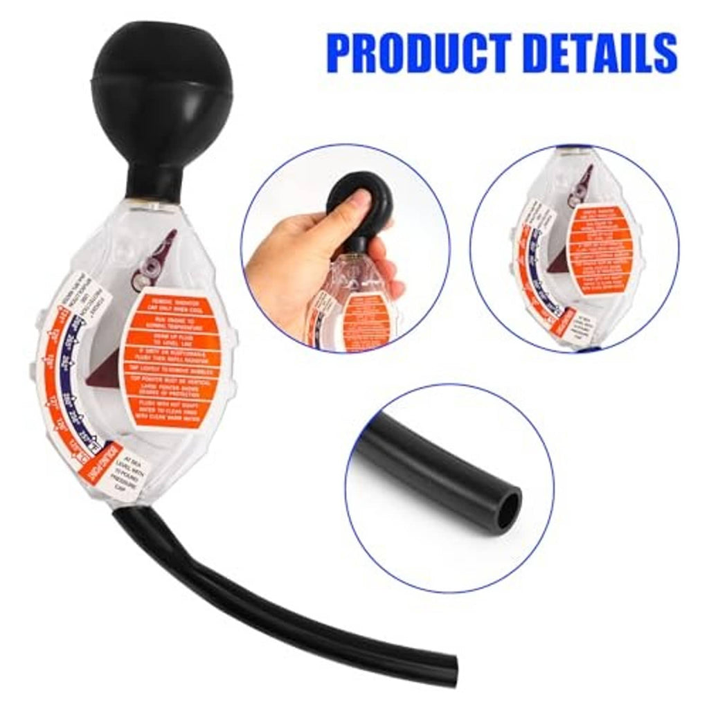 Antifreeze coolant tester with black hose sleeve and clear chamber over orange dial