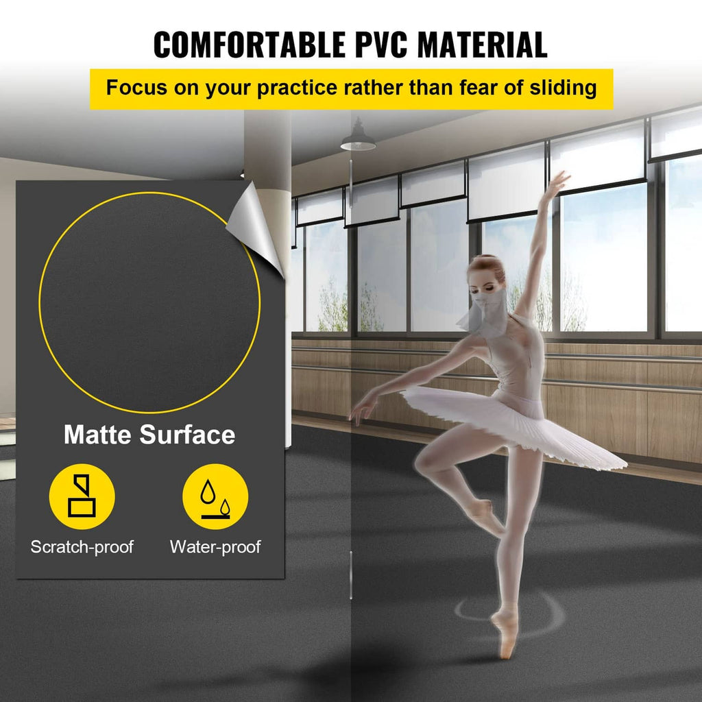 Dark gray PVC dance floor mat with matte surface look, ballet dancer on it