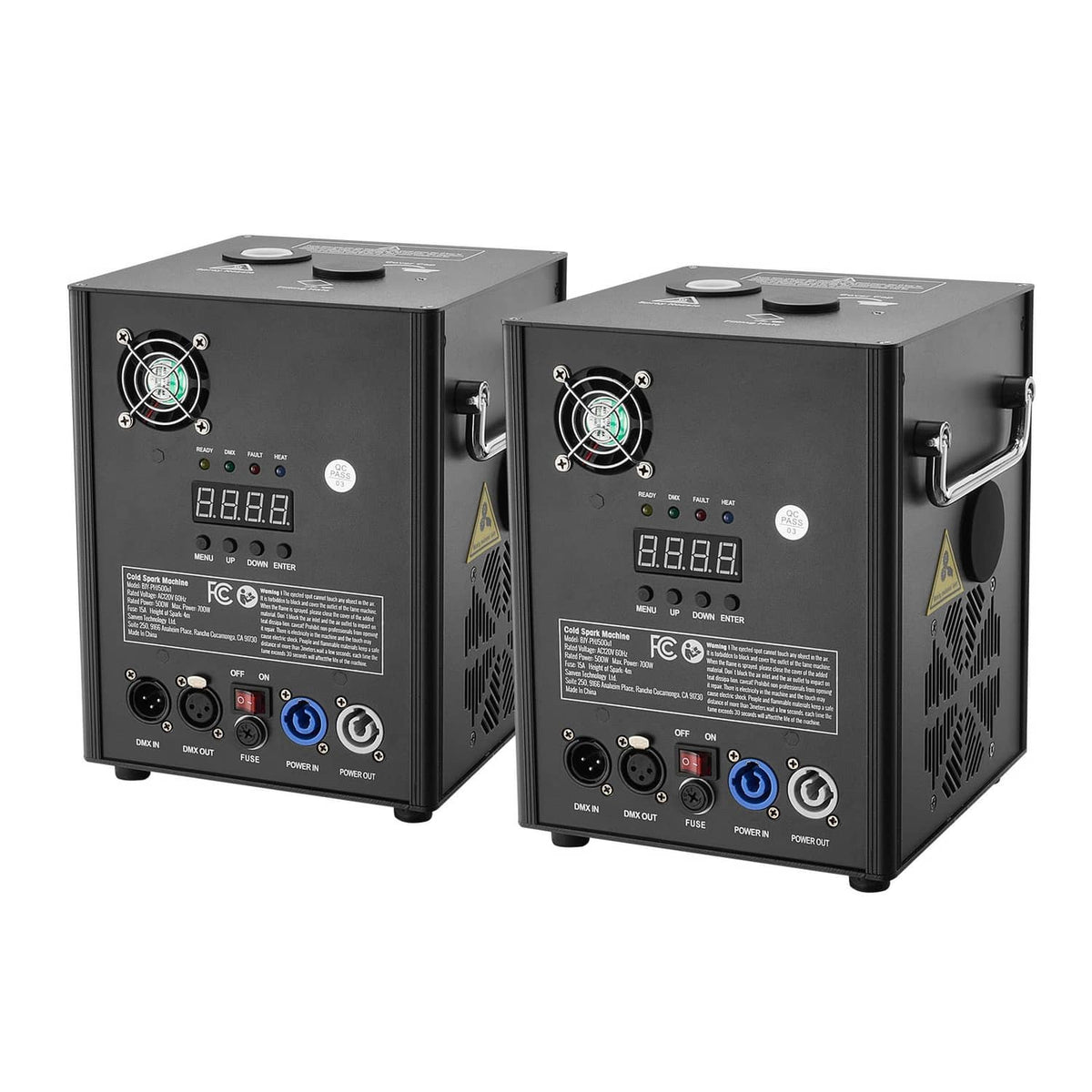 2 cold spark machines, black DMX stage effect with control panel and ports
