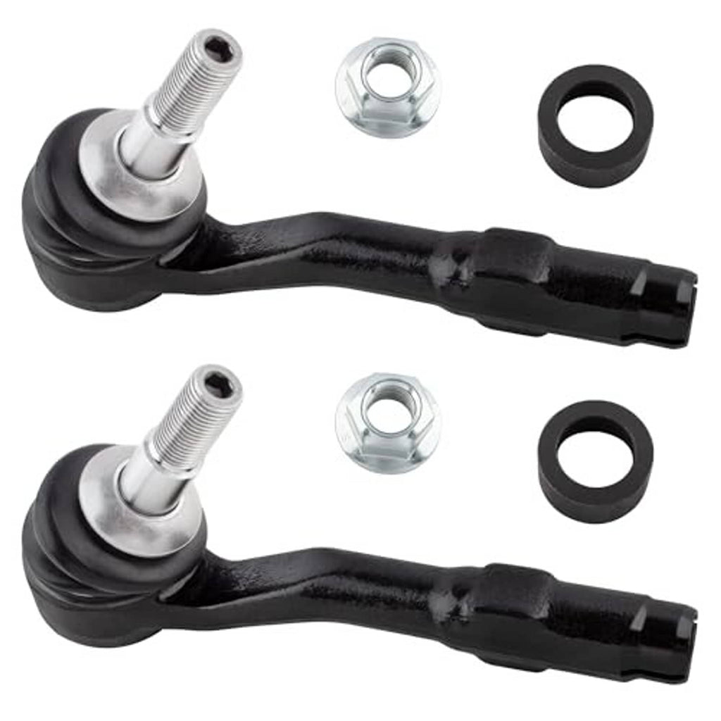 Front tie rod end with black rubber boot and silver threaded stud, plus mounting nuts