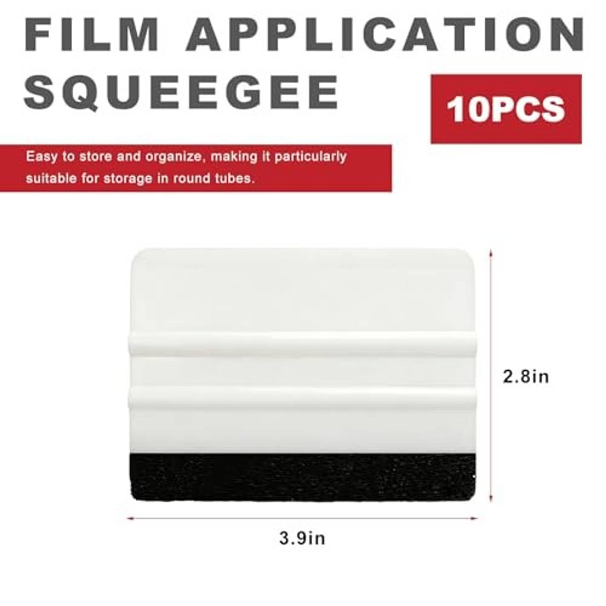 White plastic felt edge squeegee with black felt pad, 3.9 in x 2.8 in
