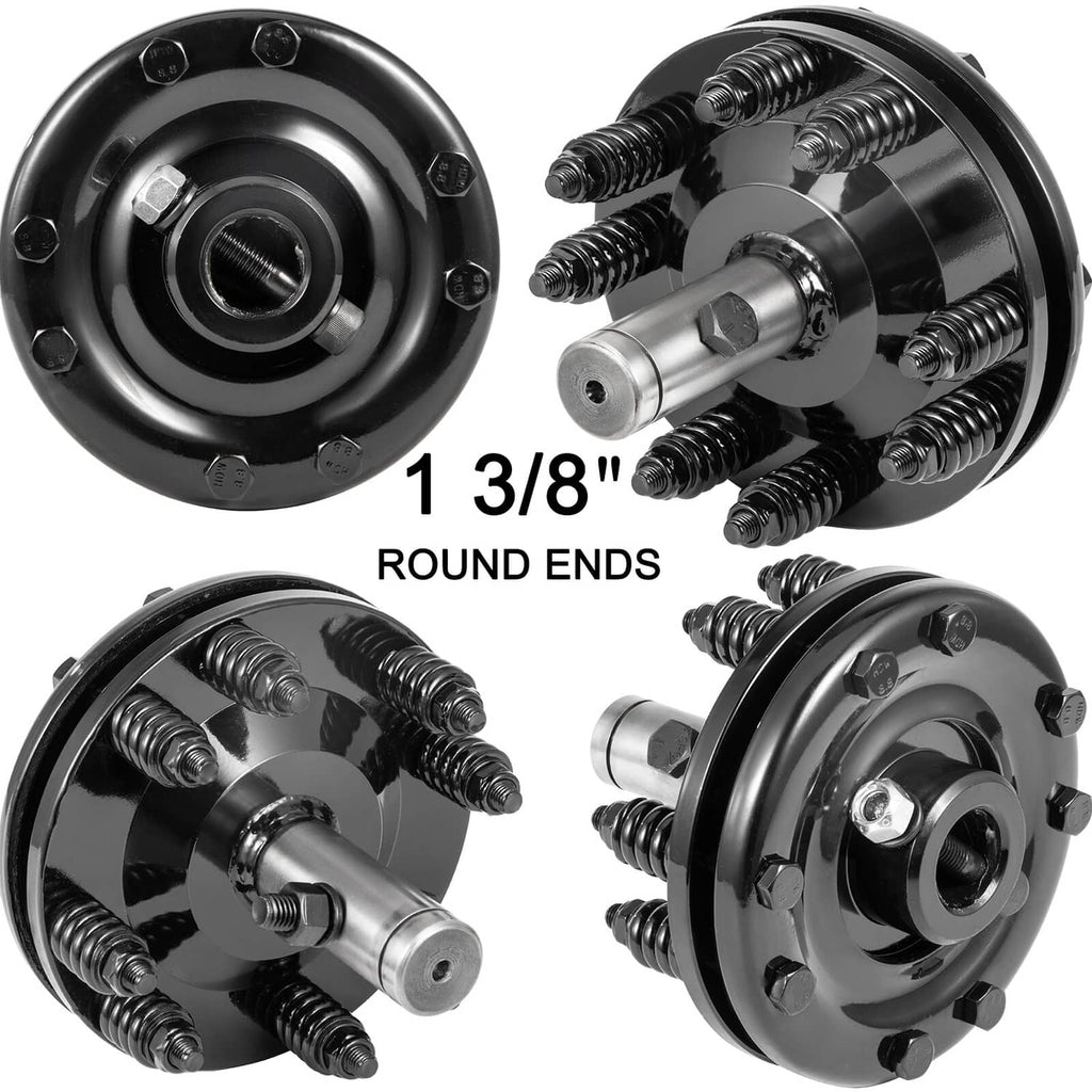 PTO slip clutch with 1 3/8-inch round ends and black housing with spring bolts