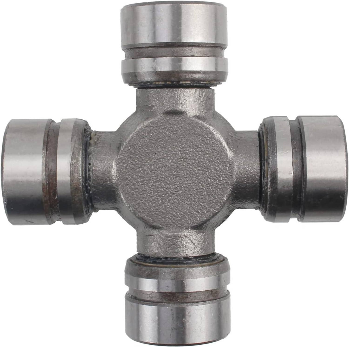Front axle U-joint cross assembly with four metal bearing caps