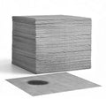 Stack of medium-duty gray oil and water absorbent cleanup pads, 16 x 18 inch size