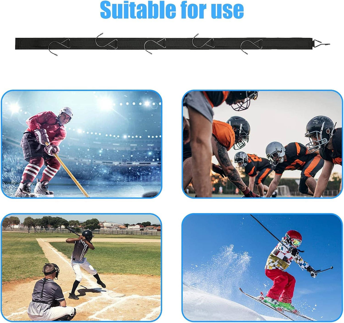 Black hanging drying rack bar with evenly spaced loops for sports gear