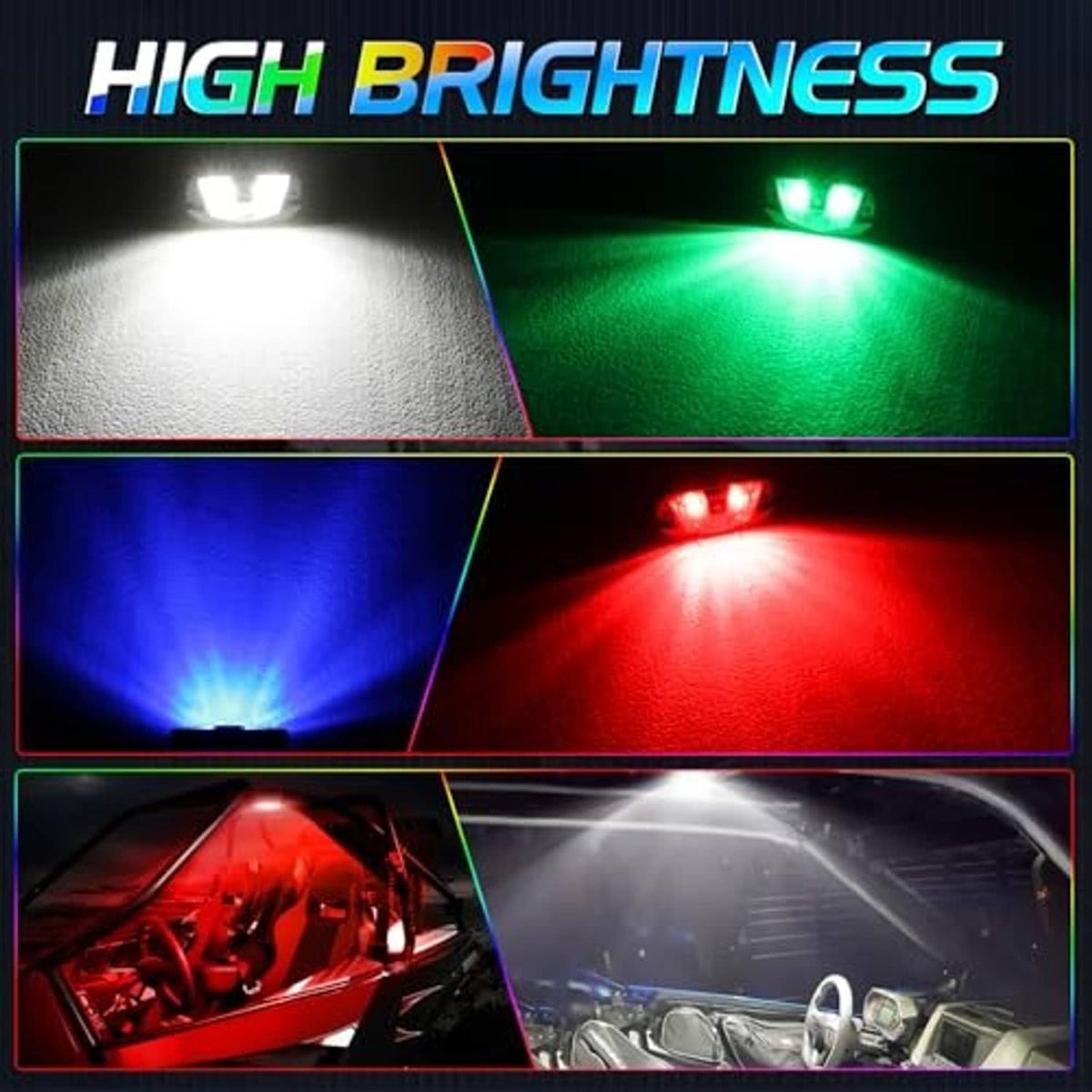RGBW LED dome light projecting bright white, green, blue, and red illumination