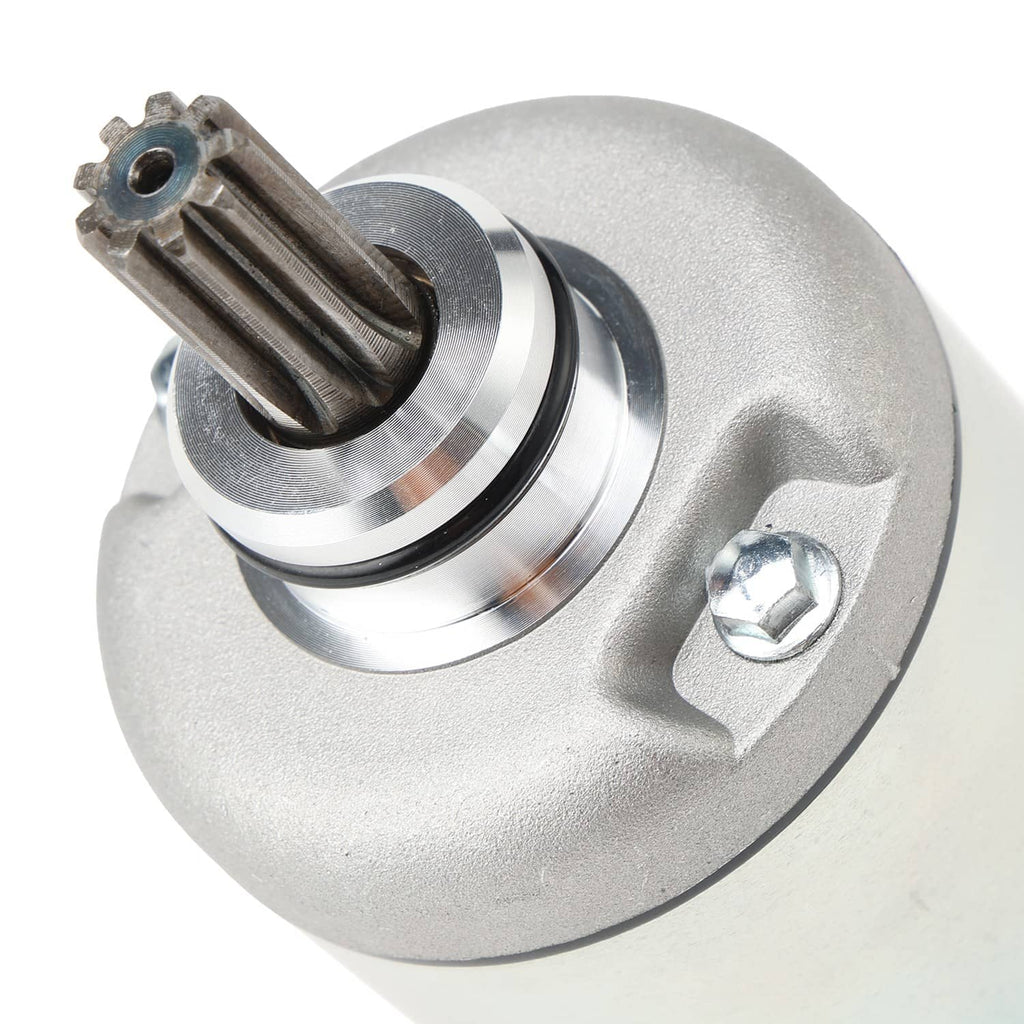 Starter motor assembly front end with gear teeth and central drive shaft