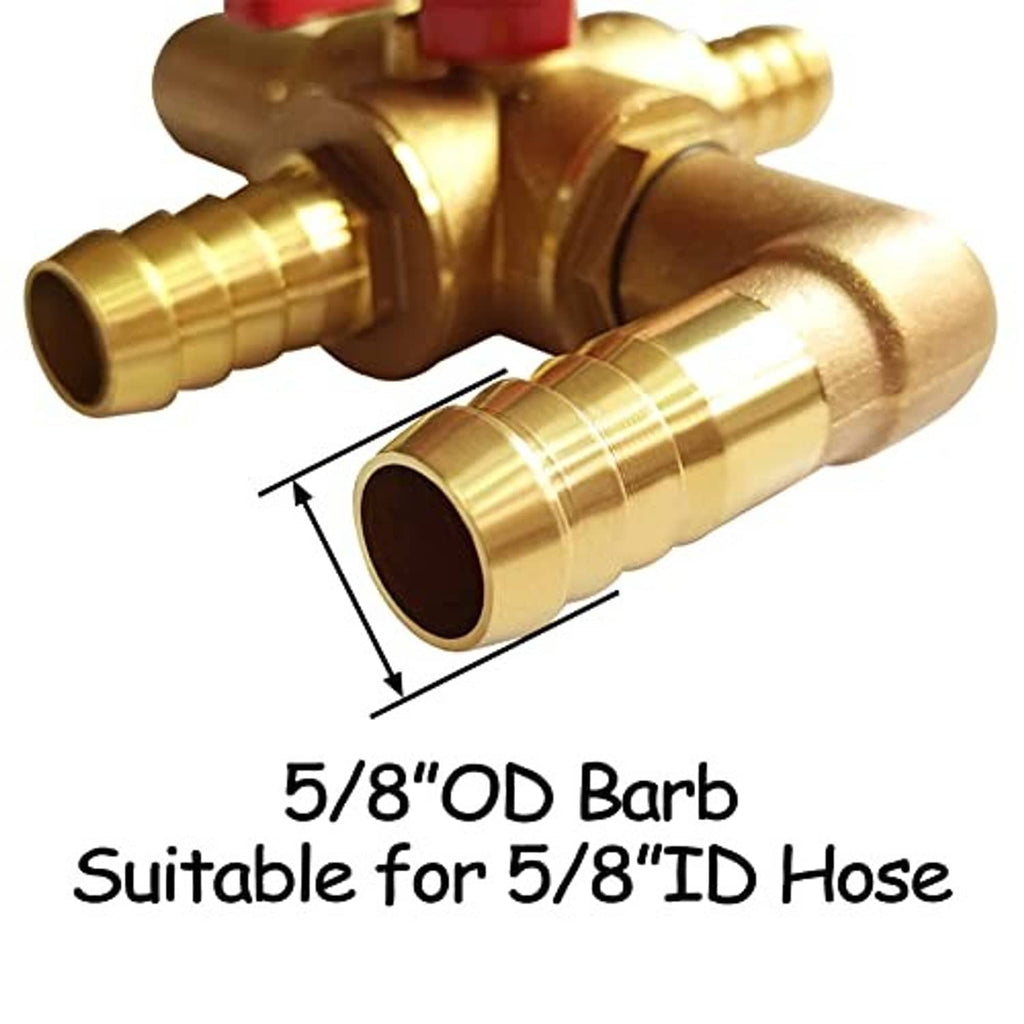 Brass 5/8 in barbed outlet with textured hose barb end on heater valve