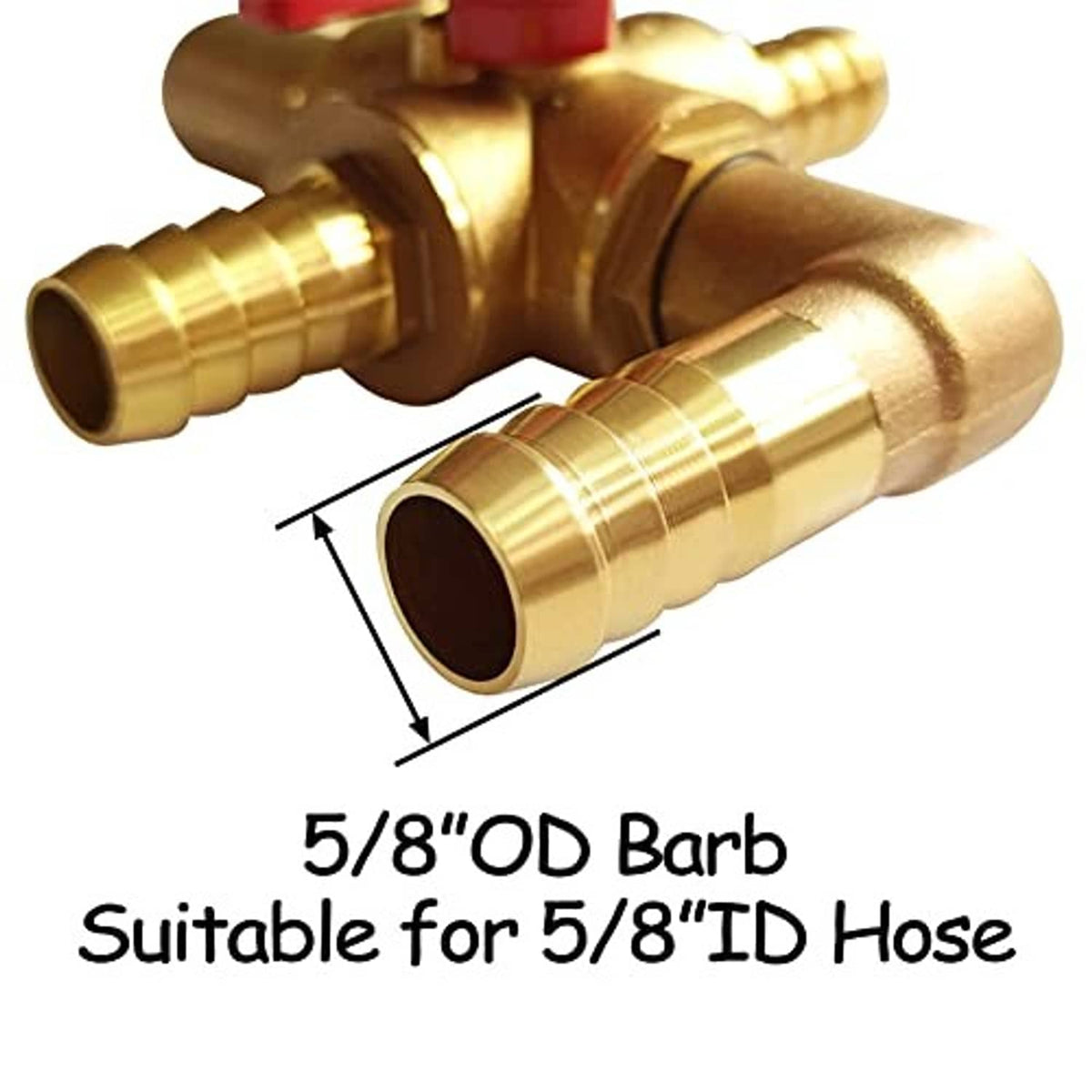 Brass 5/8 in barbed outlet with textured hose barb end on heater valve