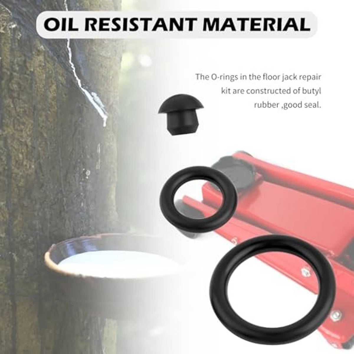 Oil seal components: black O-ring and light nylon stopper bowl for floor jack repairs