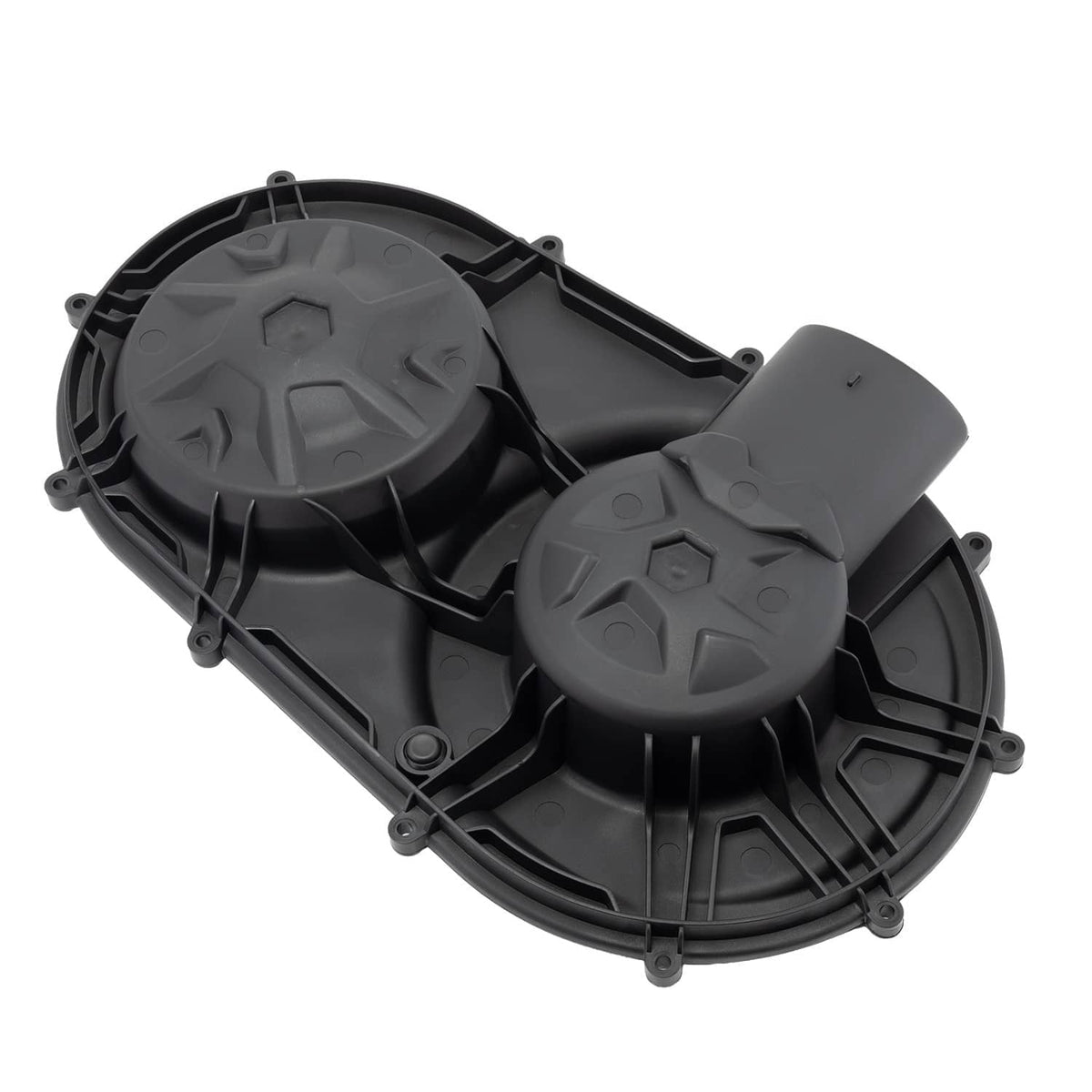 Black clutch cover with two circular fan covers and side intake opening