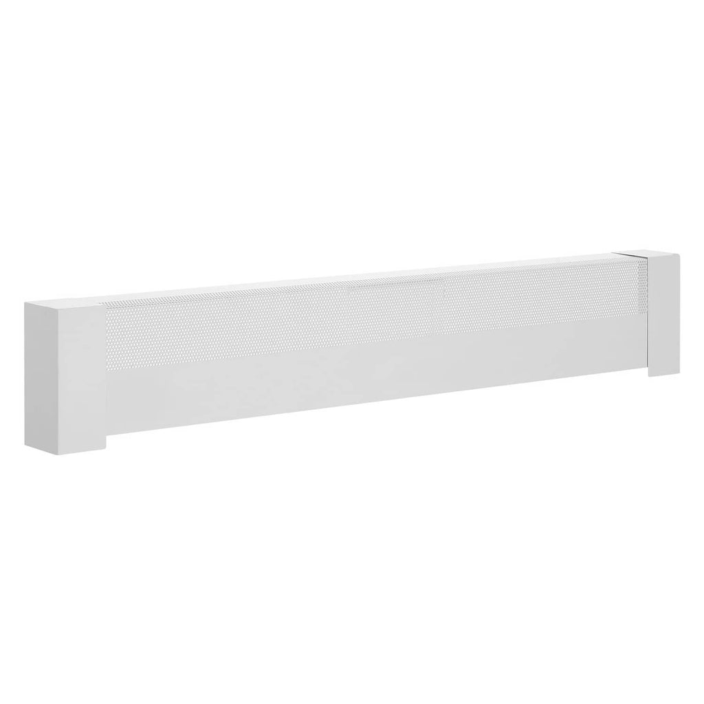 White baseboard heater cover with vented grille panel and raised end supports