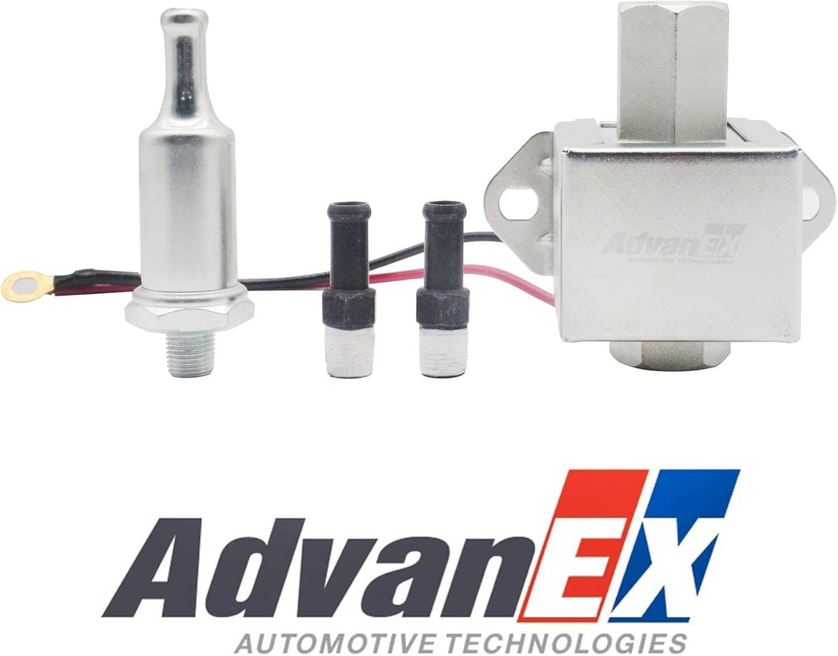 AdvanEX 12V electric fuel pump with included fittings and wiring harness