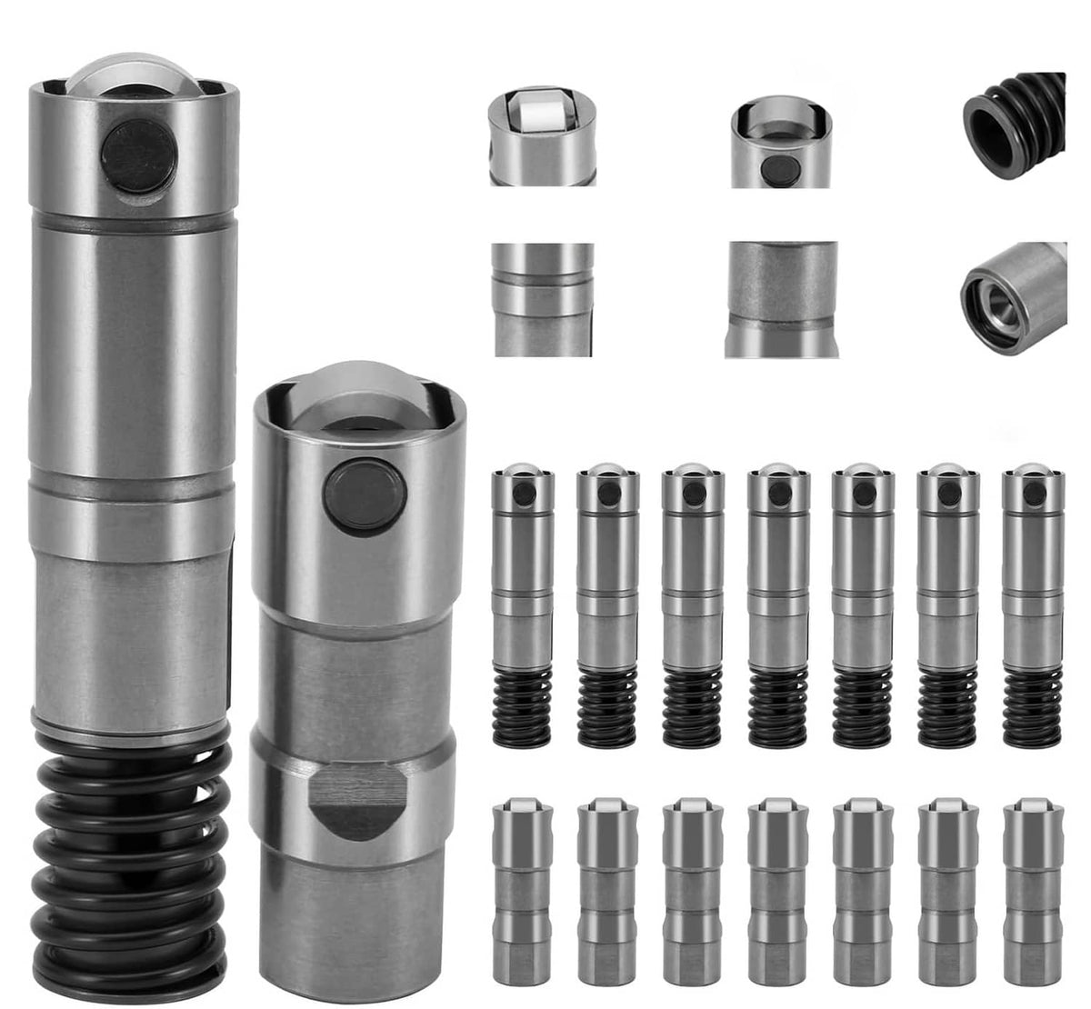 Metal hydraulic valve lifter set with black coil springs, AFM/DOD style for V8 engines