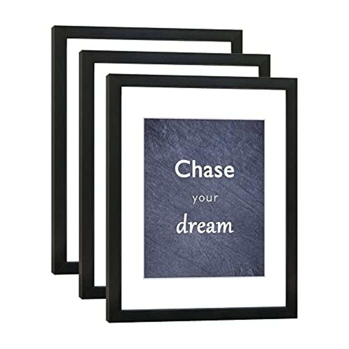 Black 11x14 picture frames set of 3 with real glass and white mat border