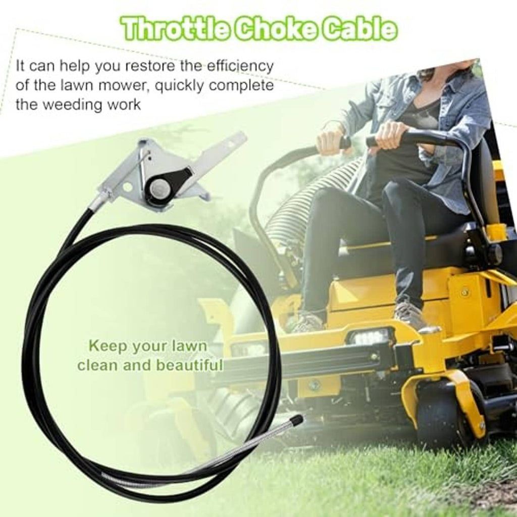 Throttle and choke control cable with black housing and silver mounting bracket