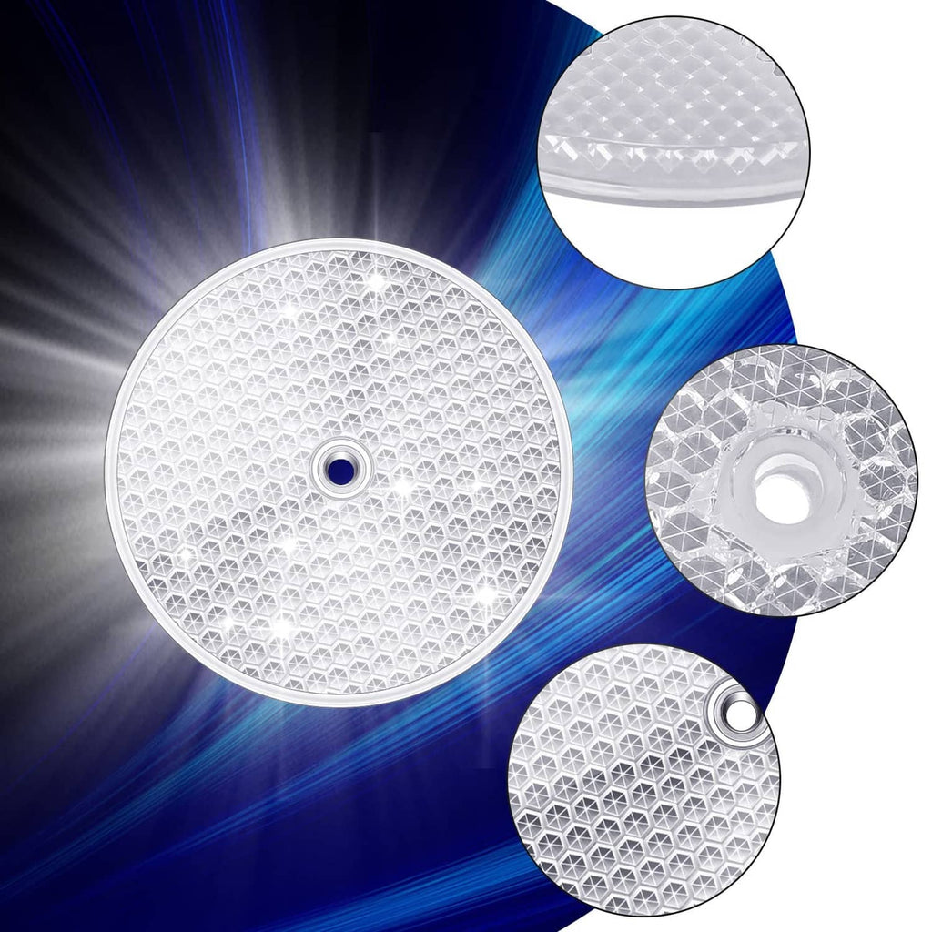 Round white reflective discs with textured pattern and center mounting holes, 3-pack shown