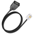Black USB-A to RJ11 6P4C adapter cable, 30 cm
