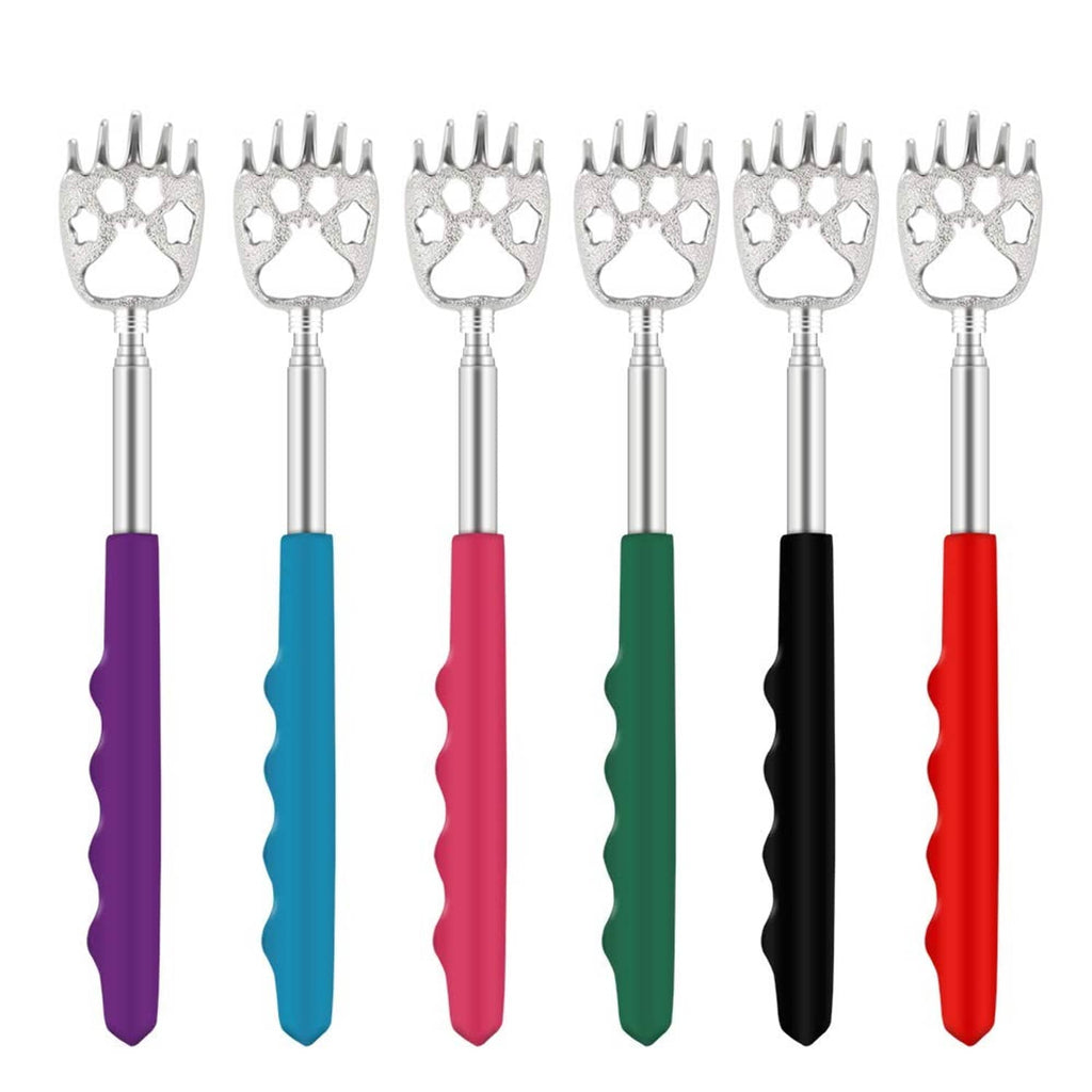 6-pack telescoping bear claw back scratchers with white claw heads and colored handles