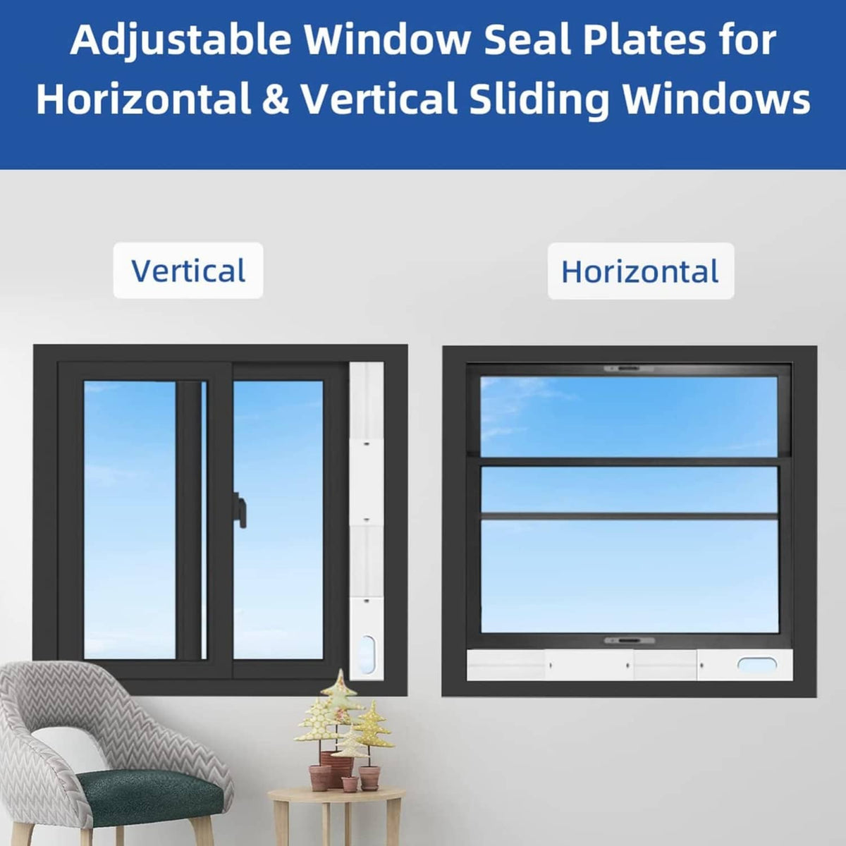 Adjustable window seal plates for horizontal and vertical sliding windows with mounting holes