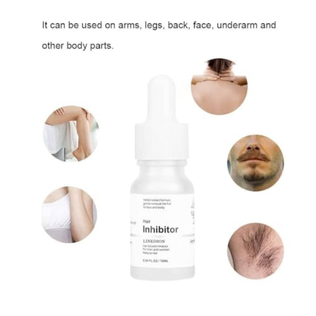 Hair growth inhibitor serum bottle with dropper for arms, legs, back and face