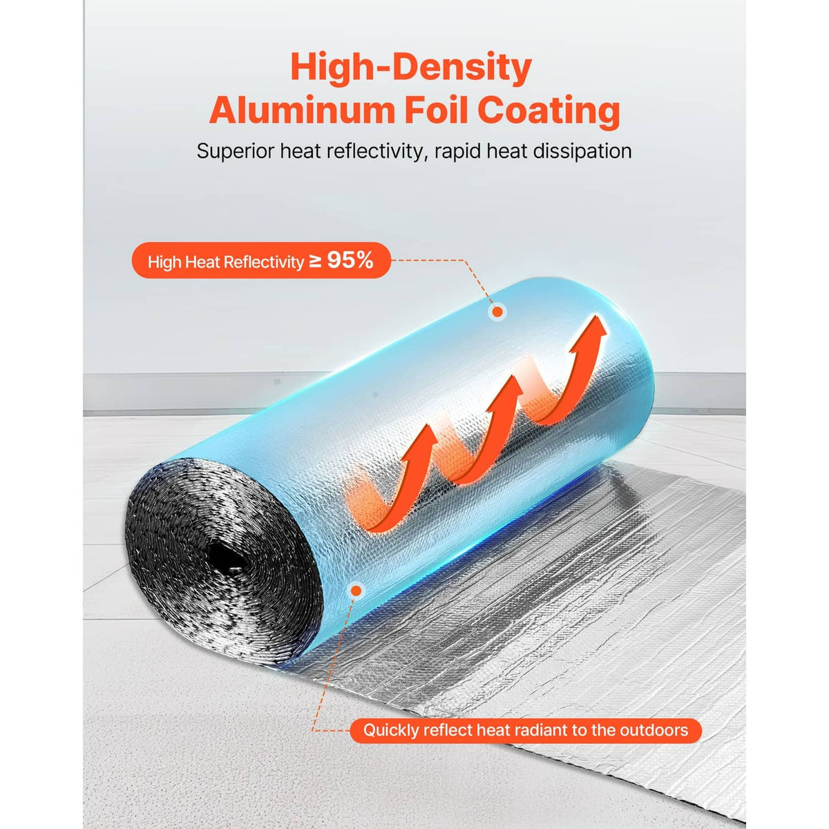 Reflective insulation roll with high-density aluminum foil radiant barrier surface