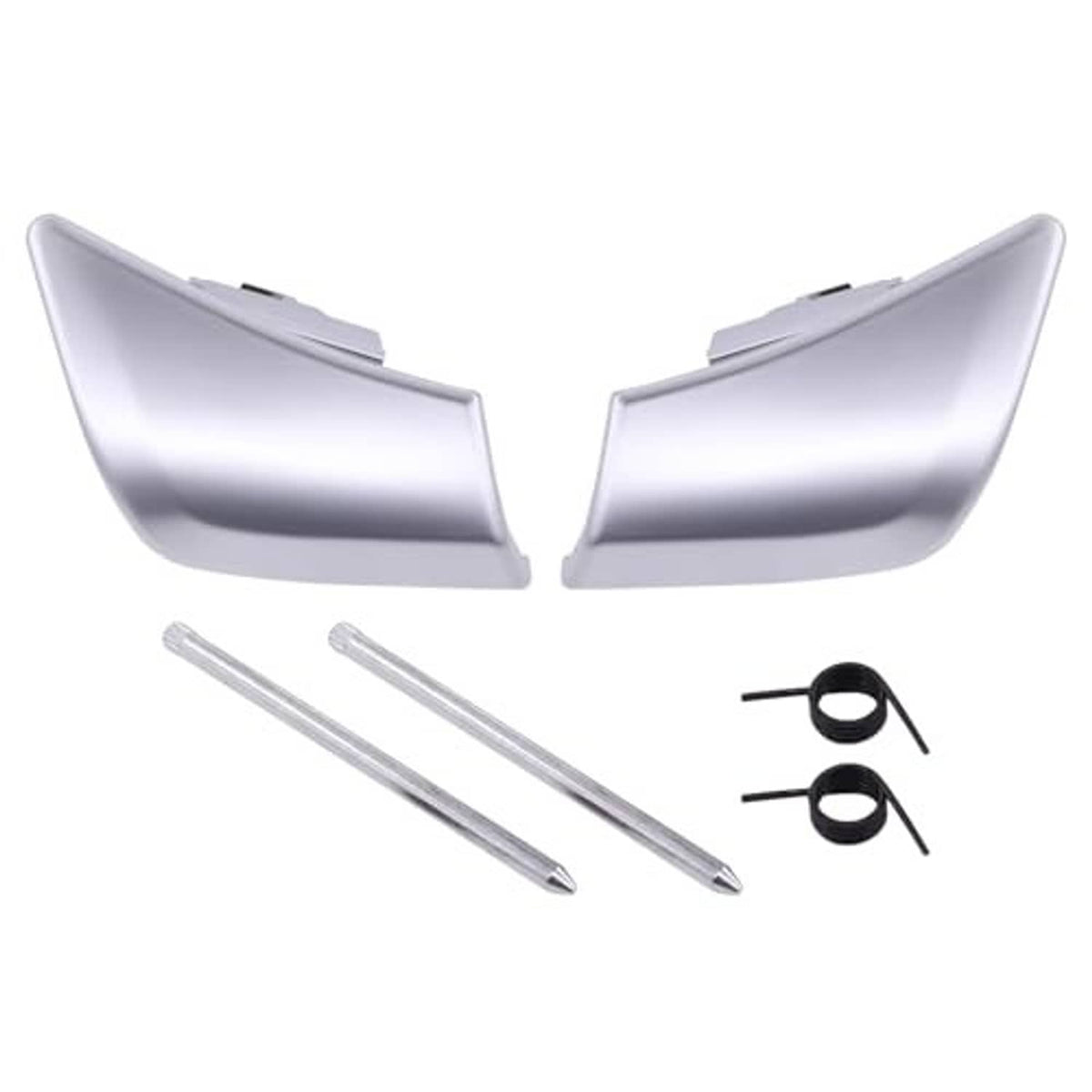Silver seat down handle covers set, front left/right pair with mounting pins and clips