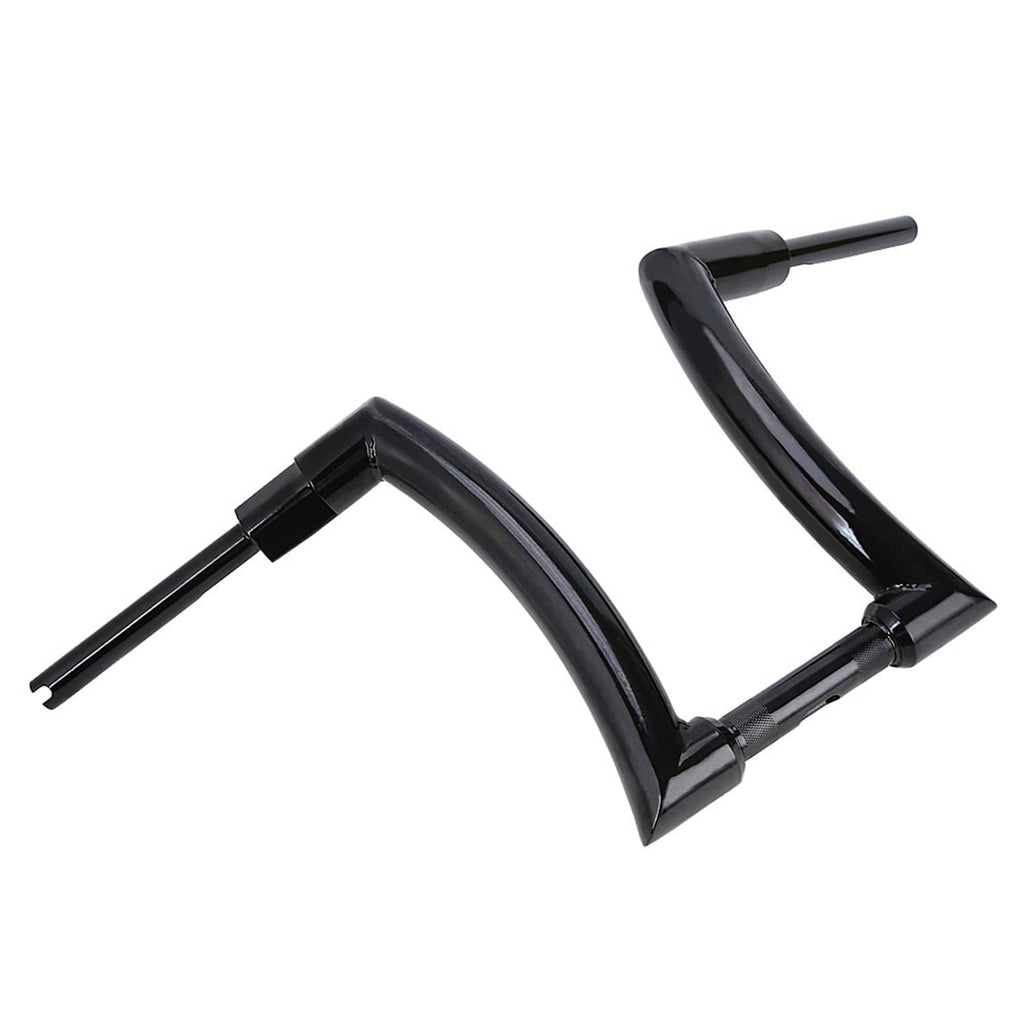 Glossy black ape hanger handlebar, close-up angled view