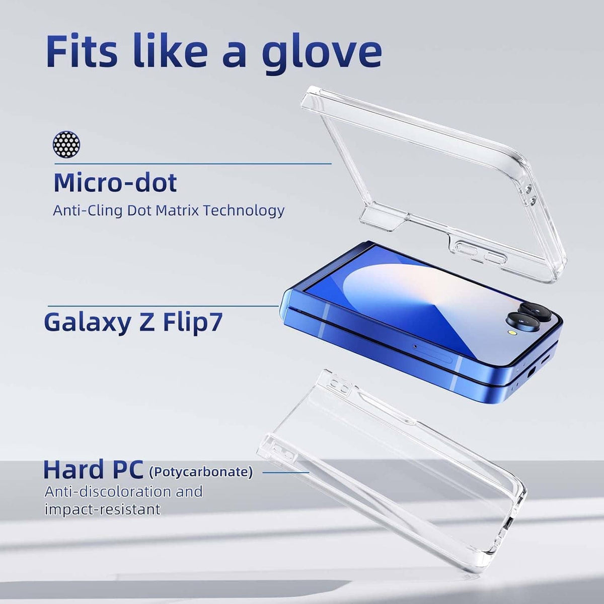 Clear phone case set with screen protector for Galaxy Z Flip7, protective cover for back