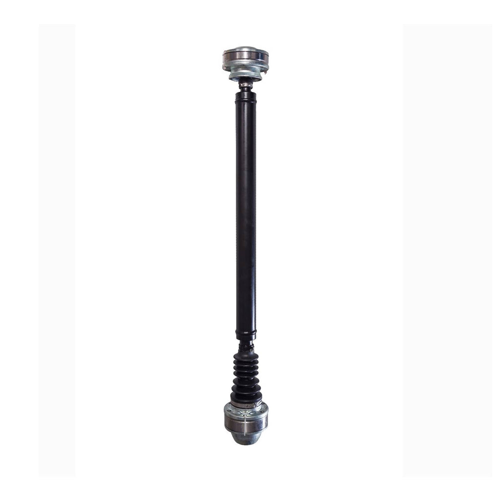 Black front drive shaft with rubber boot and metal joint at one end