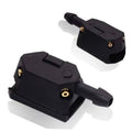 Pair of black front windshield washer spray nozzles with copper inlet ports