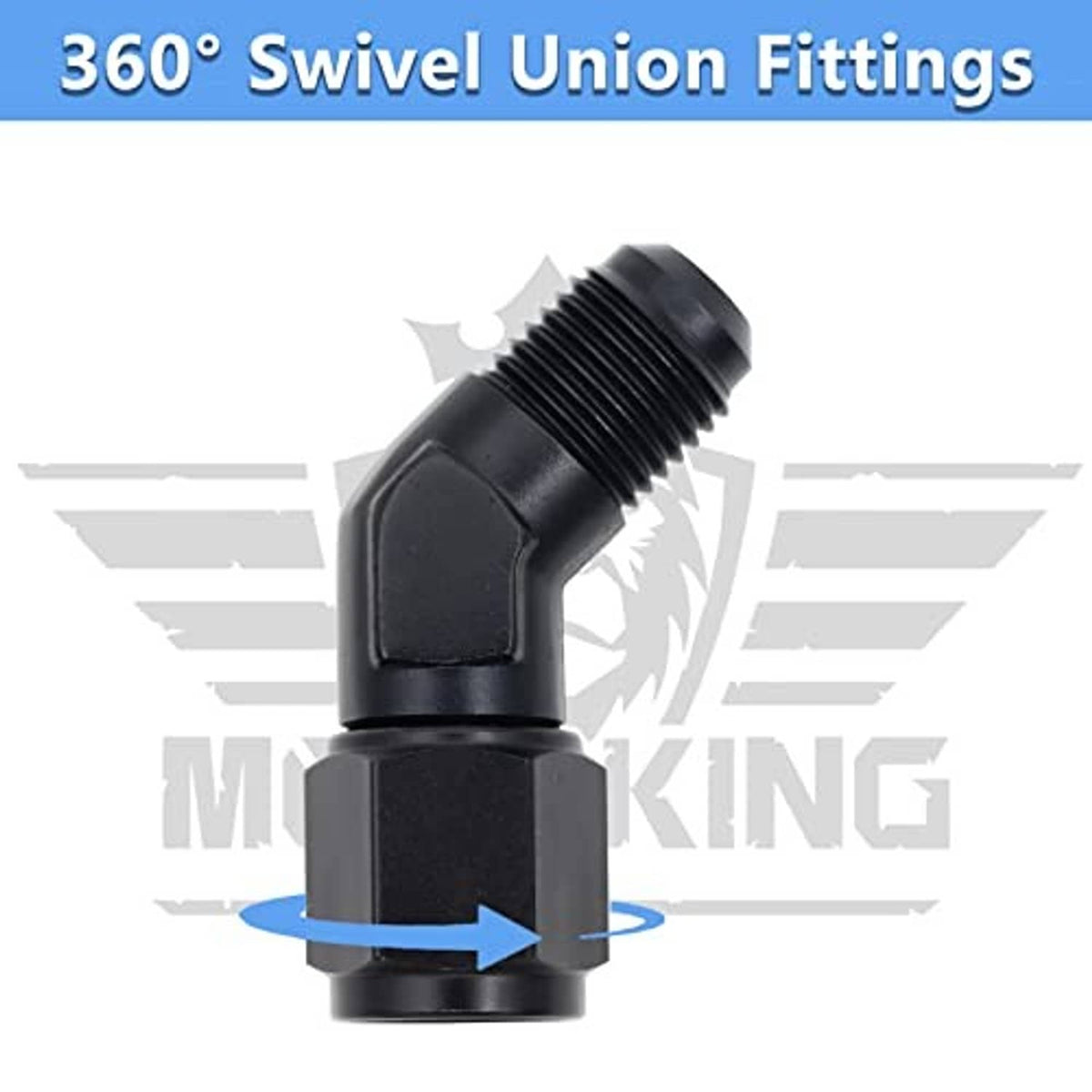 Black 45-degree swivel union flare fittings, 2-pack with threaded ports