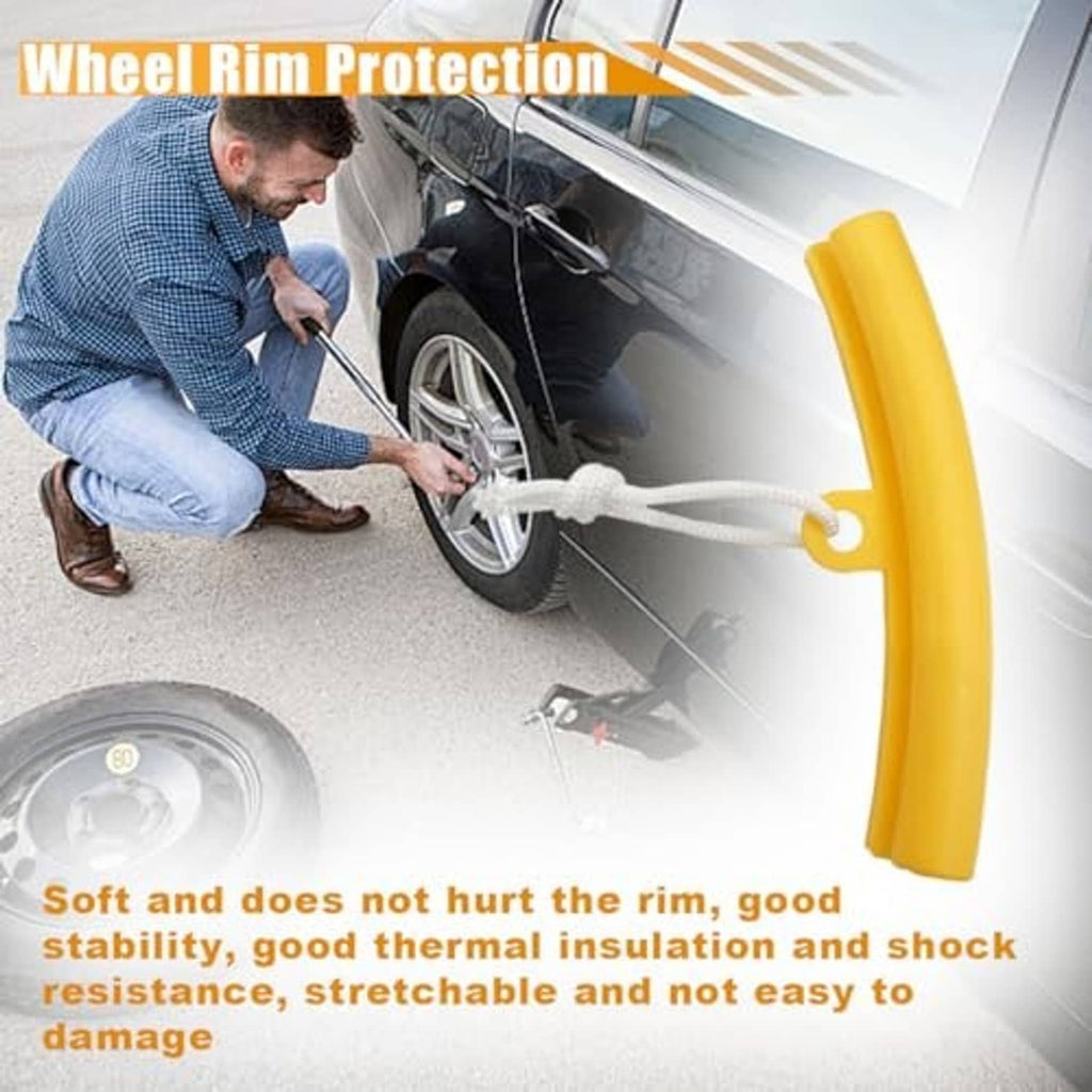 Yellow wheel rim protection guard with cord, soft bumper for tire changing